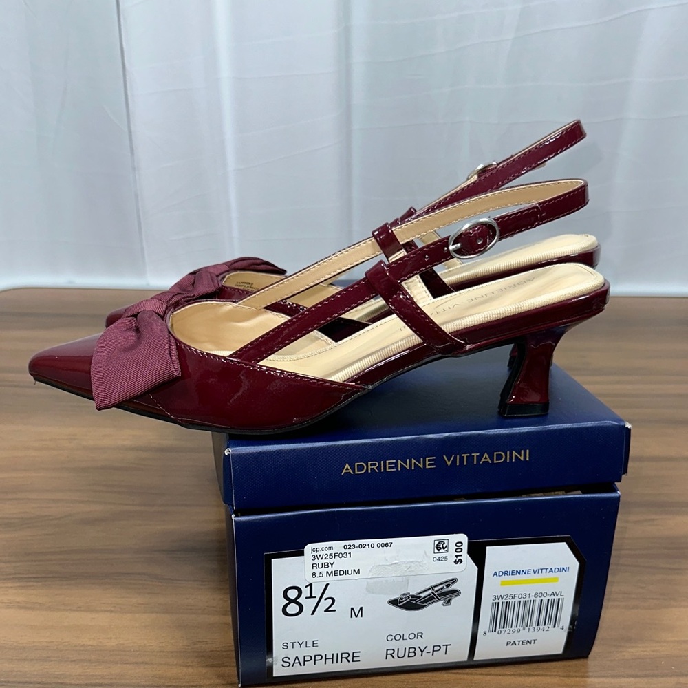Adrienne Vittadini Ruby Patent Pointed Slingback Heels with Bow